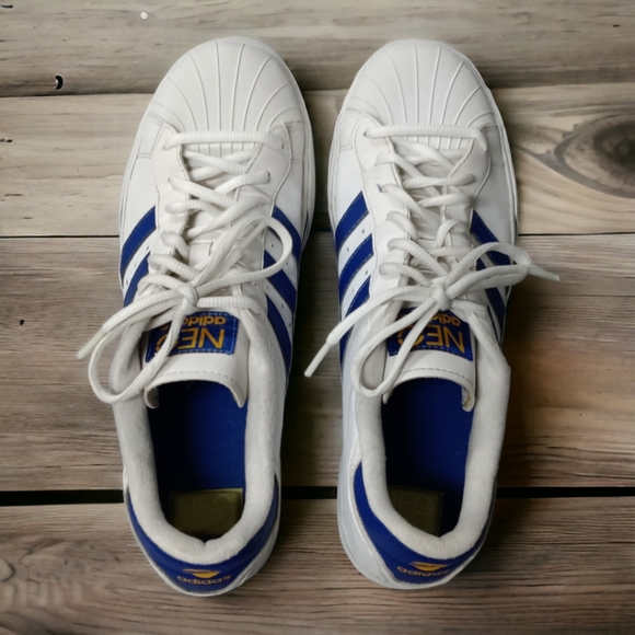 Men's Adidas NEO White & Blue Striped Sneakers - Picture 3 of 8
